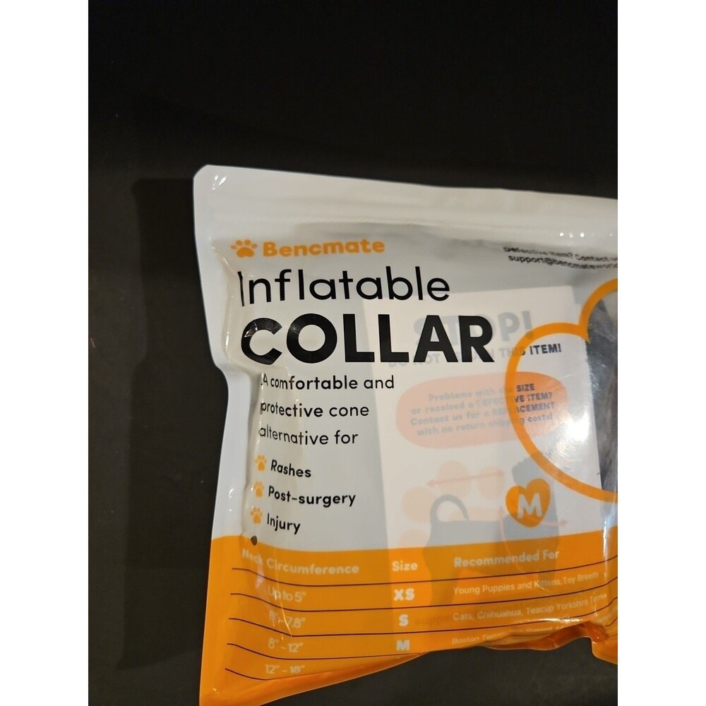 BENCMATE INFLATABLE DOG COLLAR (M) Dark Gray FOR RASHES , SURGERY AND INJURY